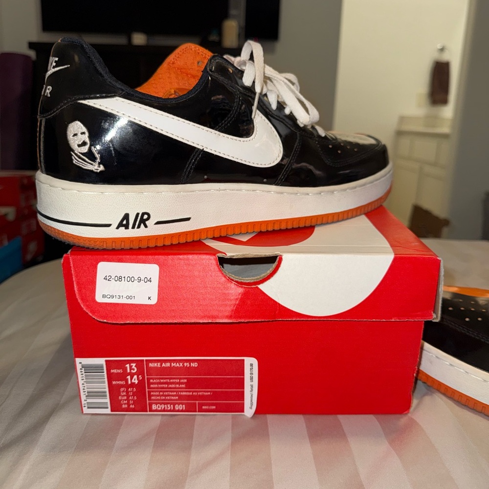 Nike Air Force 1 Black and Orange with White Swoosh